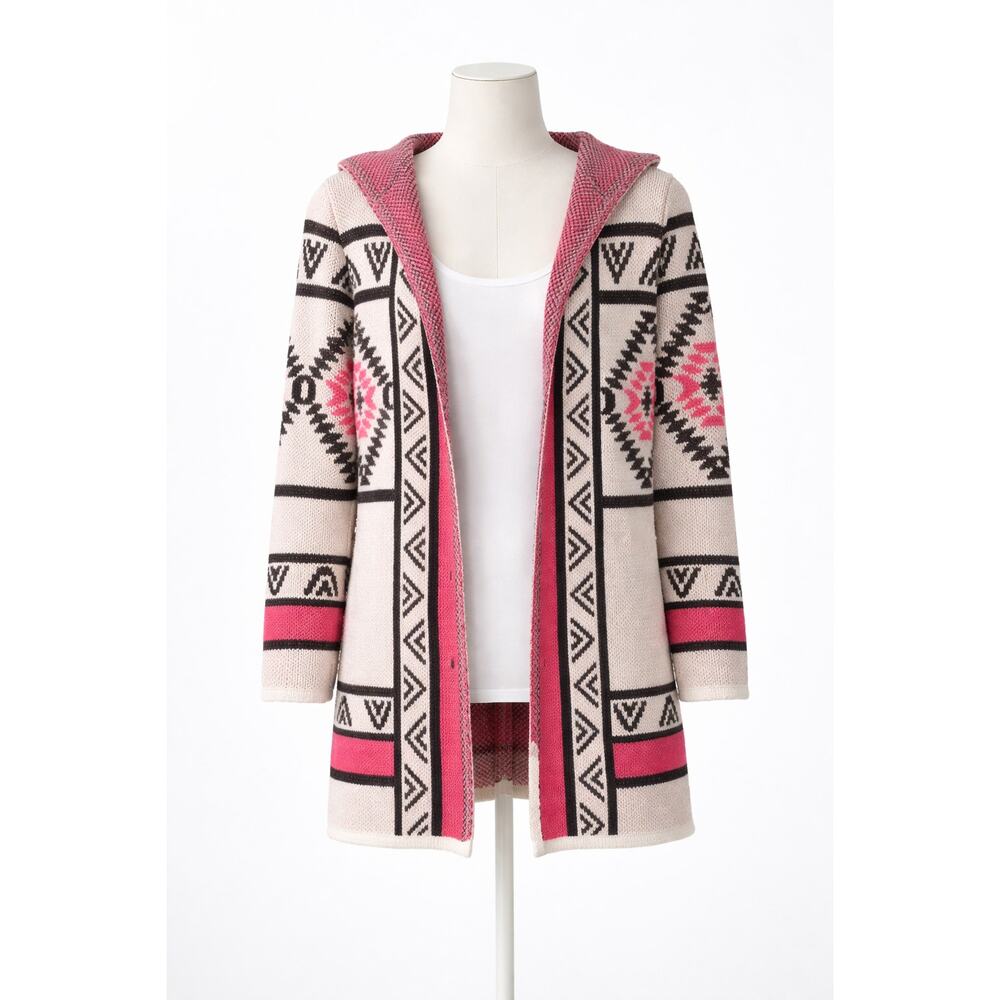 Aztec Tribal Cardigan Sweater Pink Cream Boho Southwestern Knit Womens Size S - Picture 2 of 4